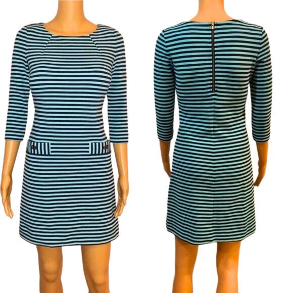 Lilly Pulitzer Womens Extra Small Charlene Shift Dress EUC Teal Navy 3/4 Sleeves - Picture 6 of 6